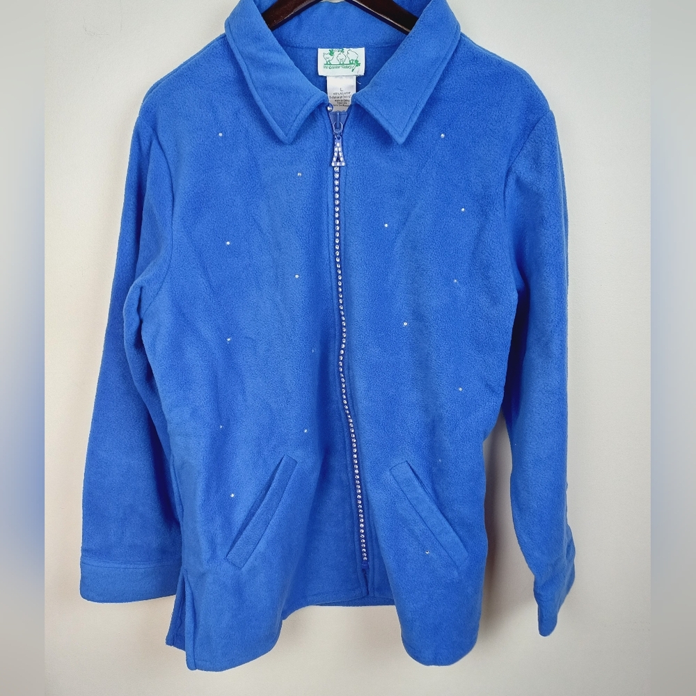 NWT Quacker Factory Zip Front Front Sparkle & Shine Royal Blue Large A32787